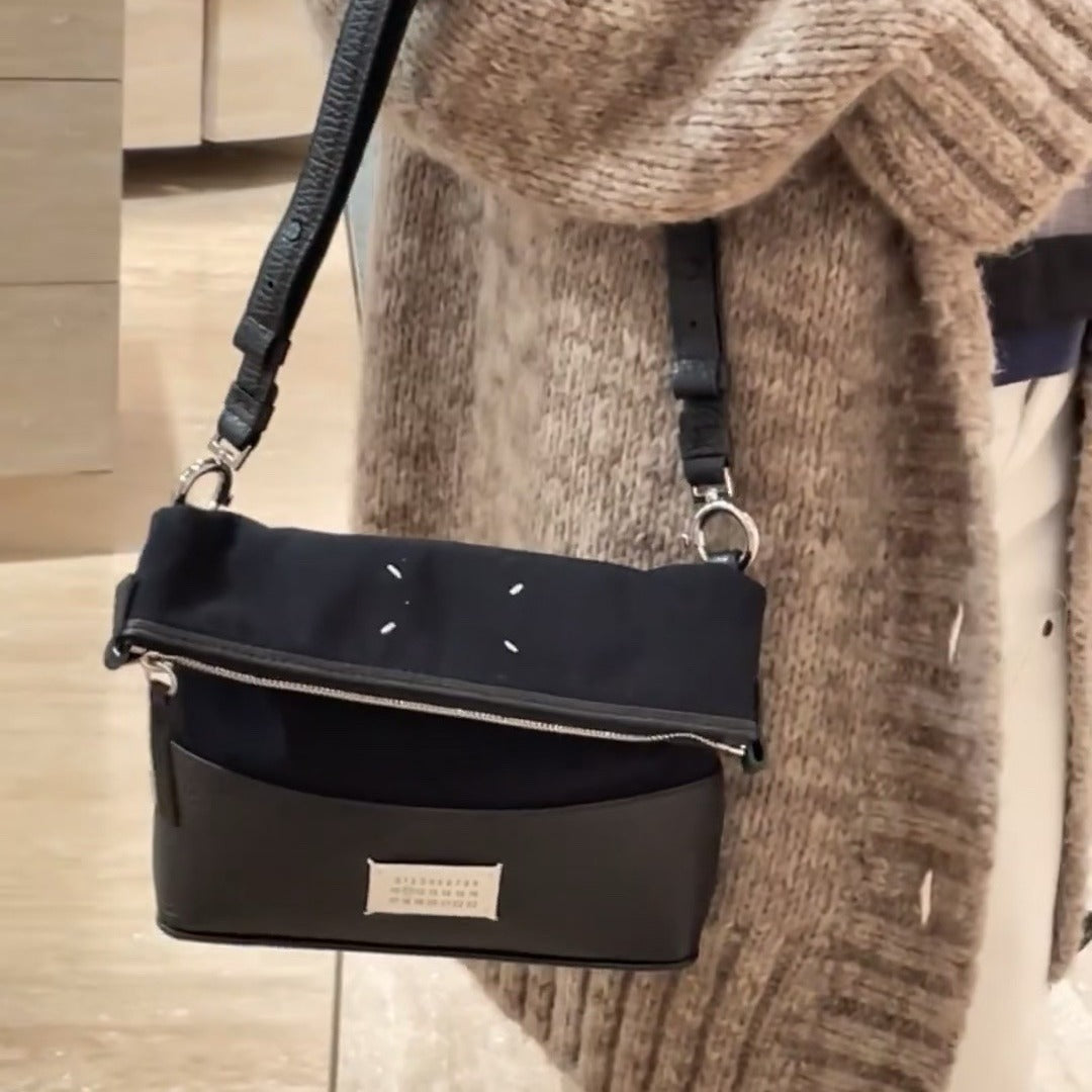 M6马吉5ac新款牛皮拼接帆布hobo腋下包高级感百搭单肩斜挎手机包