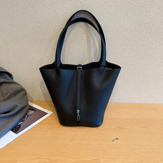 头层牛皮软真皮菜篮子内胆包18水桶包内袋手提包百搭大容量女包包