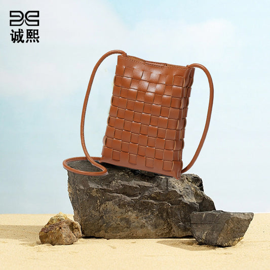 2025新款手机包包女外贸复古时尚手工编织包欧美简约百搭单肩斜跨
