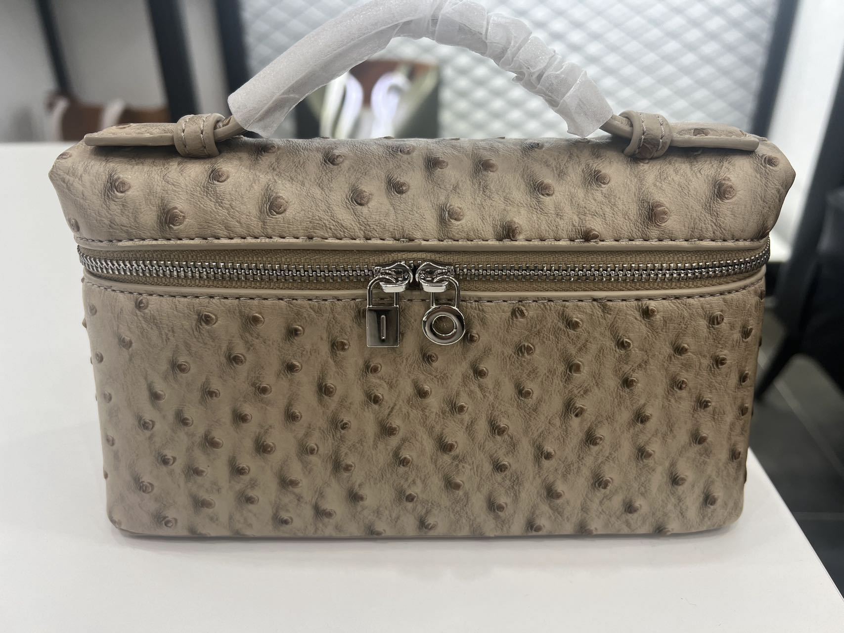 LP19饭盒包真皮鸵鸟纹GIGI同款化妆包手提包斜跨单肩女包时尚简约