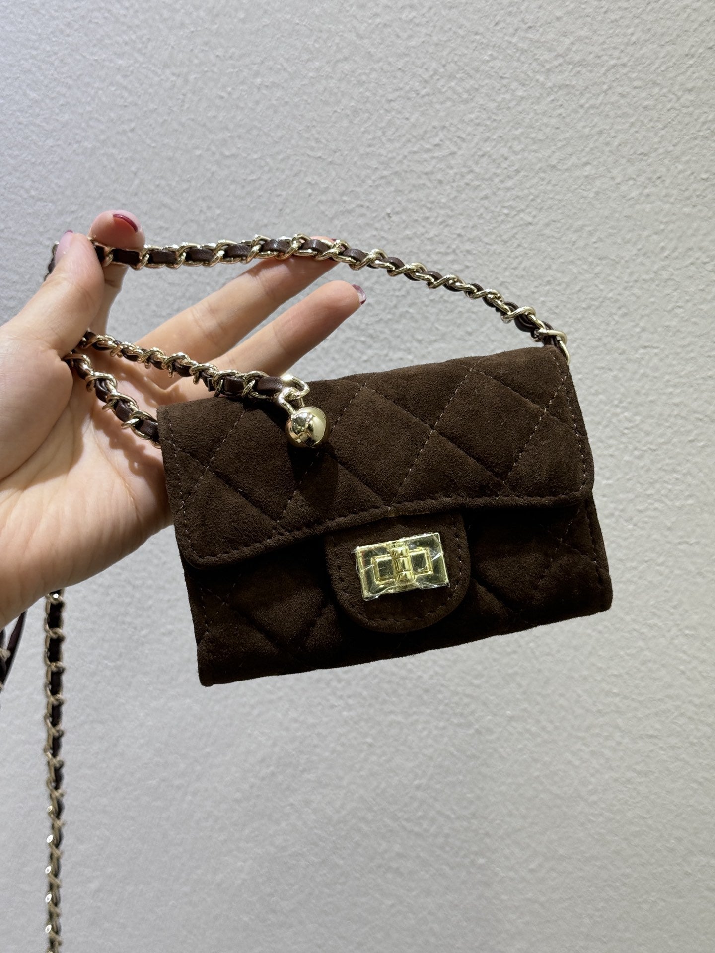 头层牛皮磨砂mini小方包卡包钱包腰包多功能菱格链条包迷你口红包