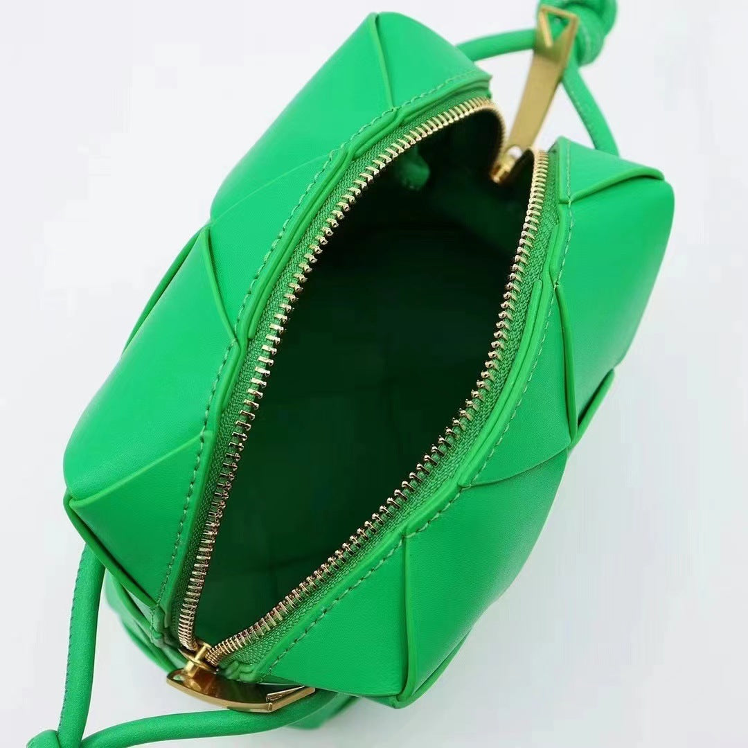 2022小香风菱格真皮手提斜挎包高级感编织包小方盒牛皮ins马鞍包