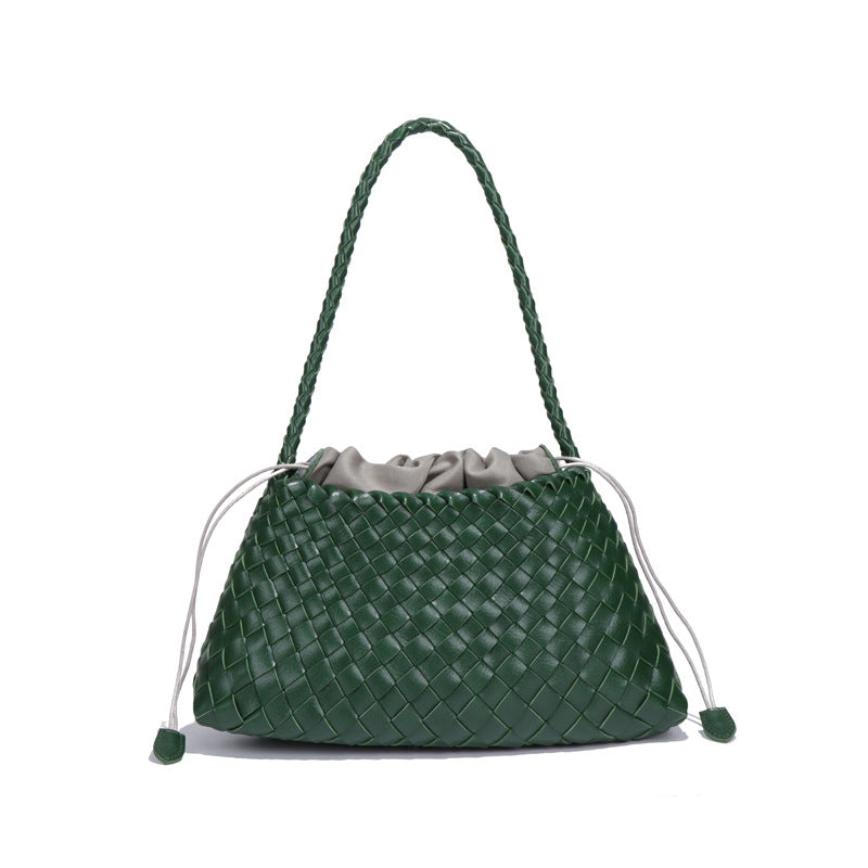 跨境热销纯色手工编织包包女高级感复古手提子母包时尚单肩腋下包