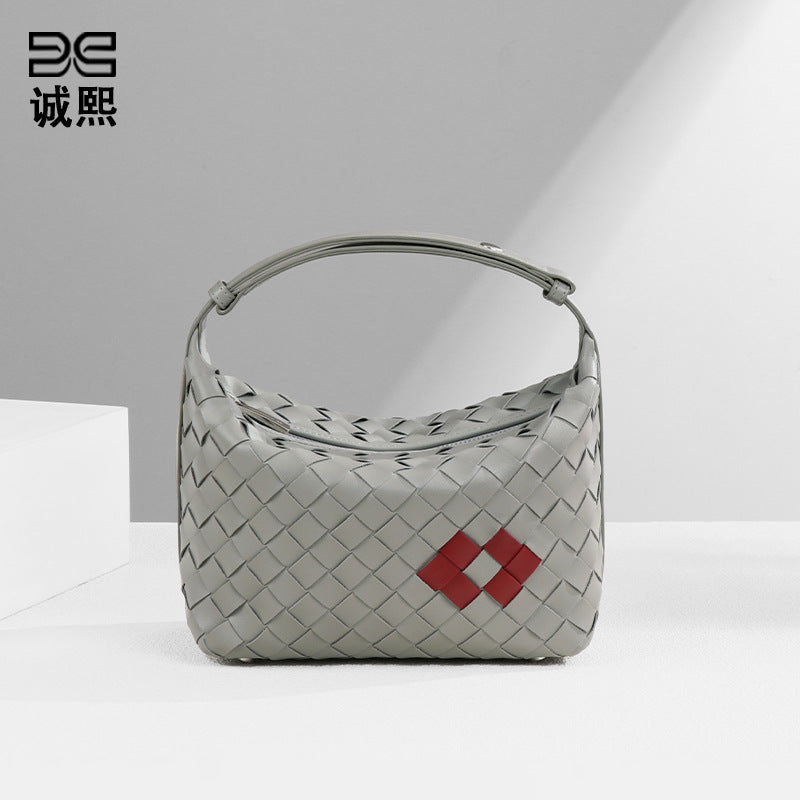 个性潮流简约手拎饭盒包新款红唇夏季单肩包手工编织包包腋下女包