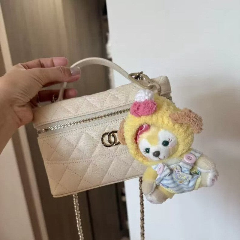 小香风25C春夏化妆盒子包牛皮菱格链条LP形手拿斜跨包新款潮流