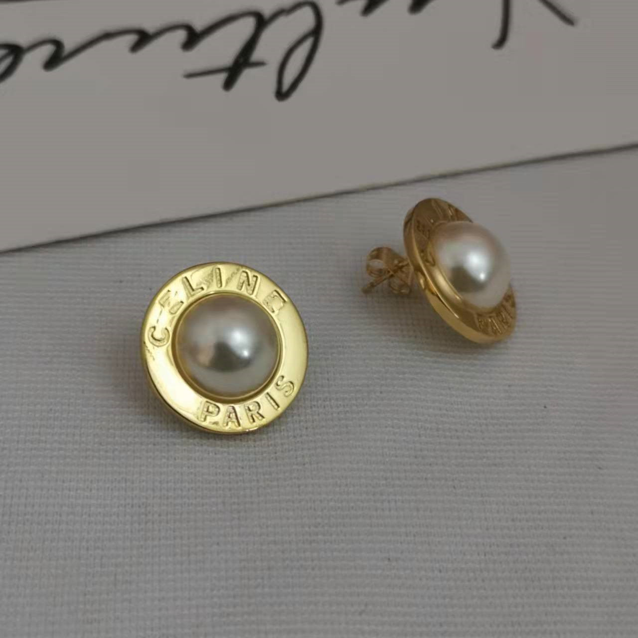 赛家cel珐琅珍珠纽扣耳钉复古港风款气质同款耳环简约法式耳钉女