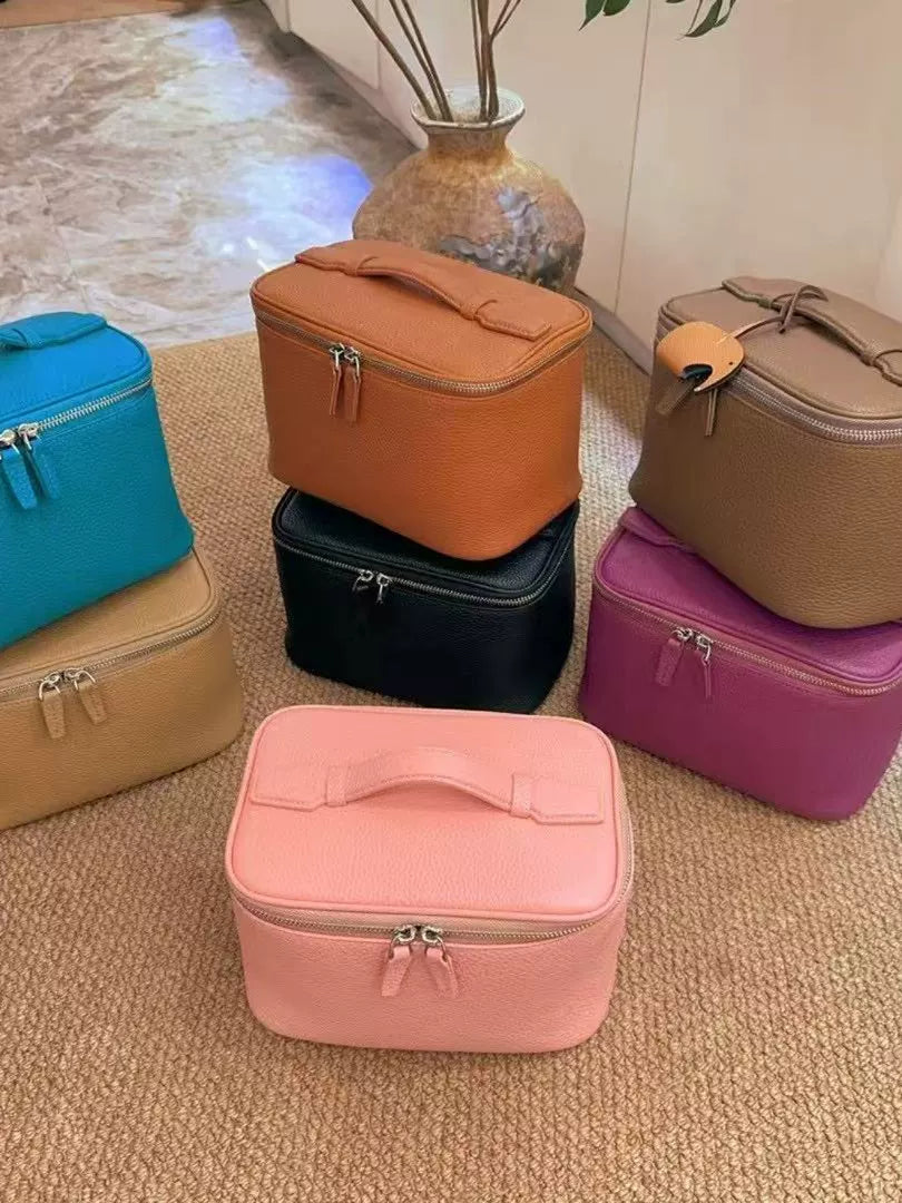 Togo牛皮化妆包大容量收纳包洗漱包出差随身手拿包时尚简约手提包