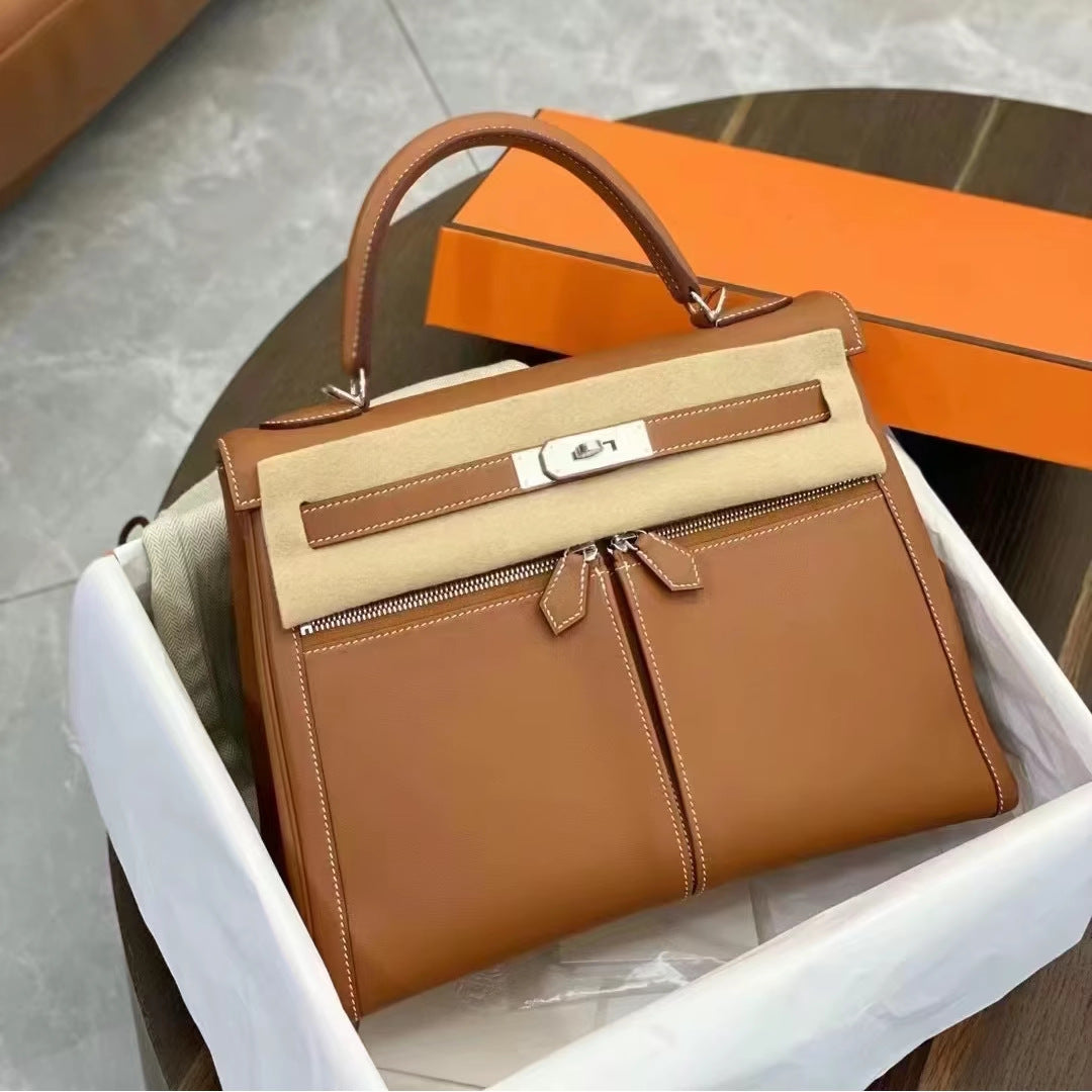 进口Swift皮lakis凯莉包双拉链28手提包高级感真皮手提女包单肩包