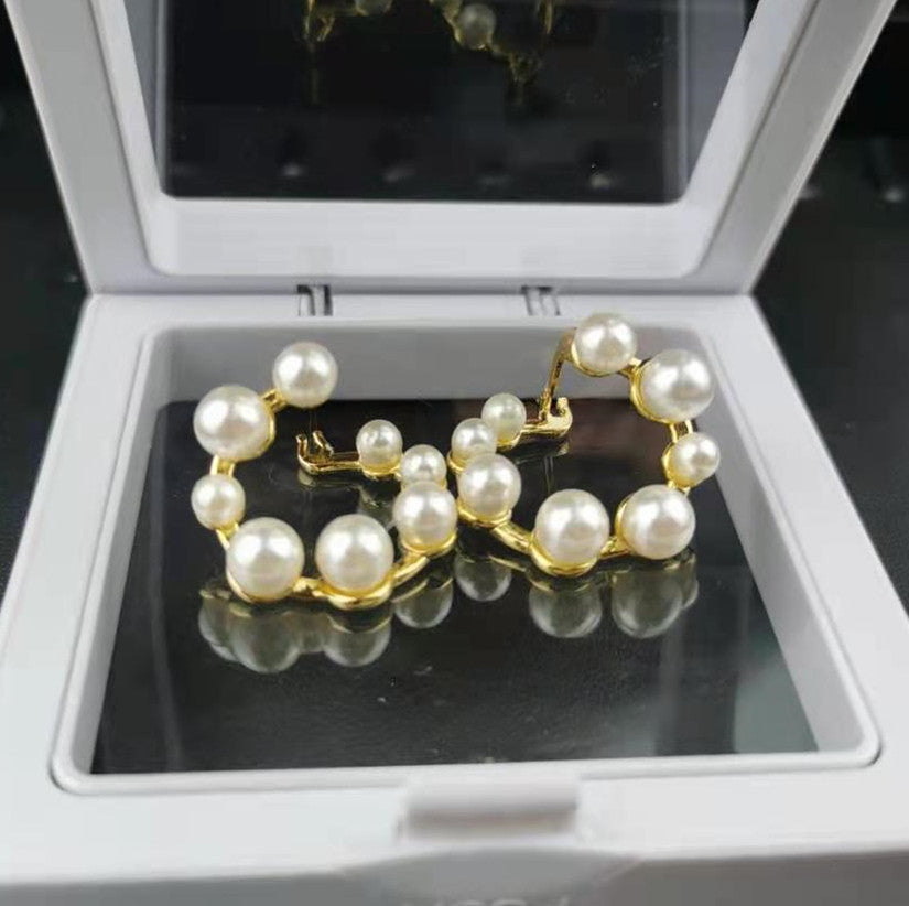 赛家新款耳圈几何大小珍珠法式复古气质耳圈耳钉饰品不规则耳环女