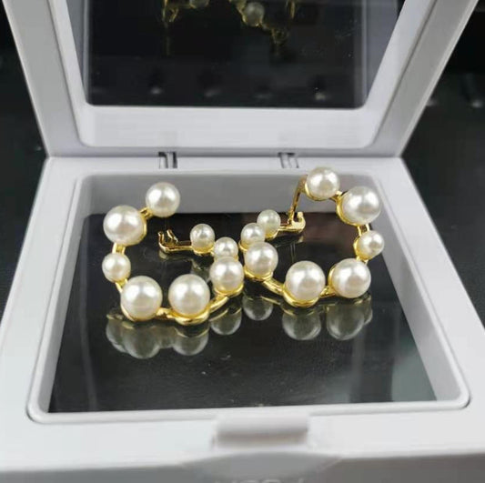 赛家新款耳圈几何大小珍珠法式复古气质耳圈耳钉饰品不规则耳环女