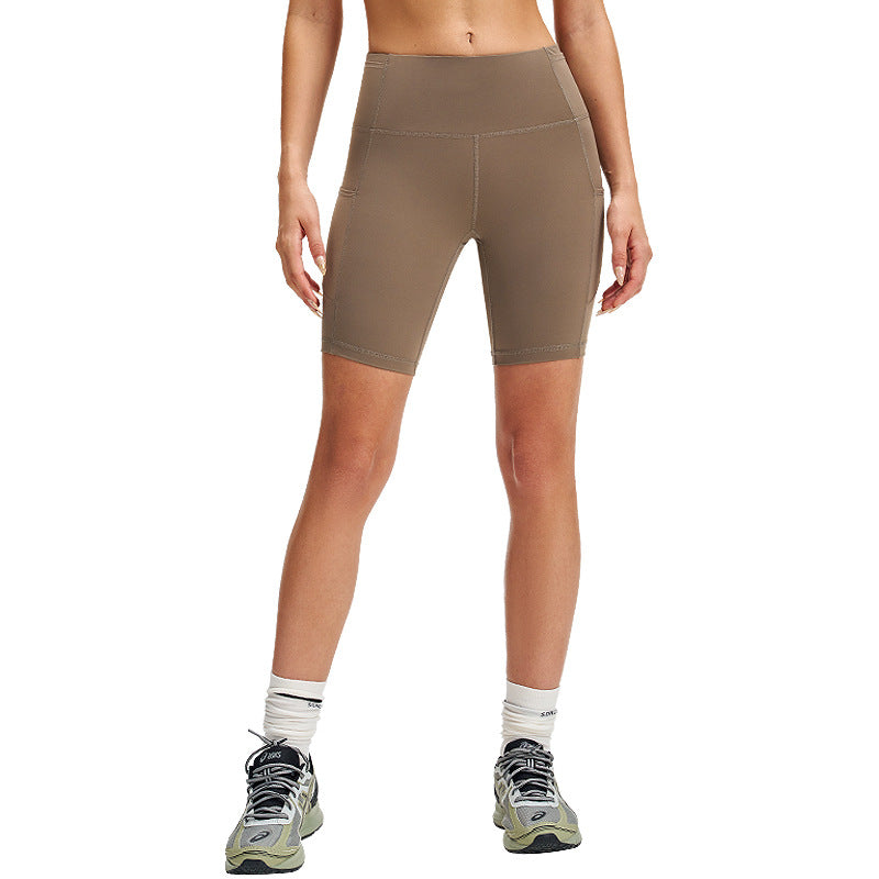 高腰lulu瑜伽短裤女高弹力口袋健身裤户外骑行裤五分运动紧身裤8"