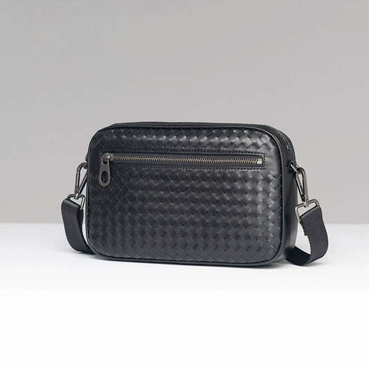 X&BV真皮男包手拿包休闲手包编织横款多功能单肩斜挎包男士小背包