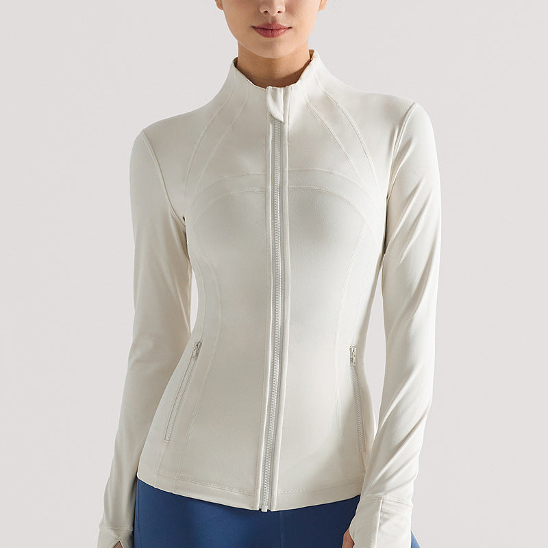 lulu瑜伽服女立领拉链跑步长袖健身运动上衣裸感磨毛弹力修身外套