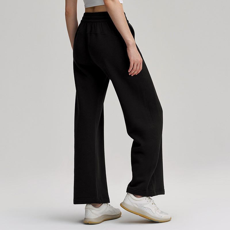 秋冬加绒阔腿长裤直筒瑜伽裤抽绳垂感中腰运动裤宽松休闲卫裤29"