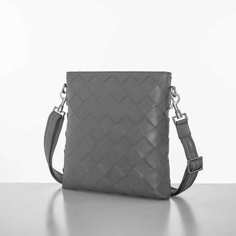 X&BV真皮男包单肩包时尚休闲竖款小背包编织男士包包商务男斜挎包