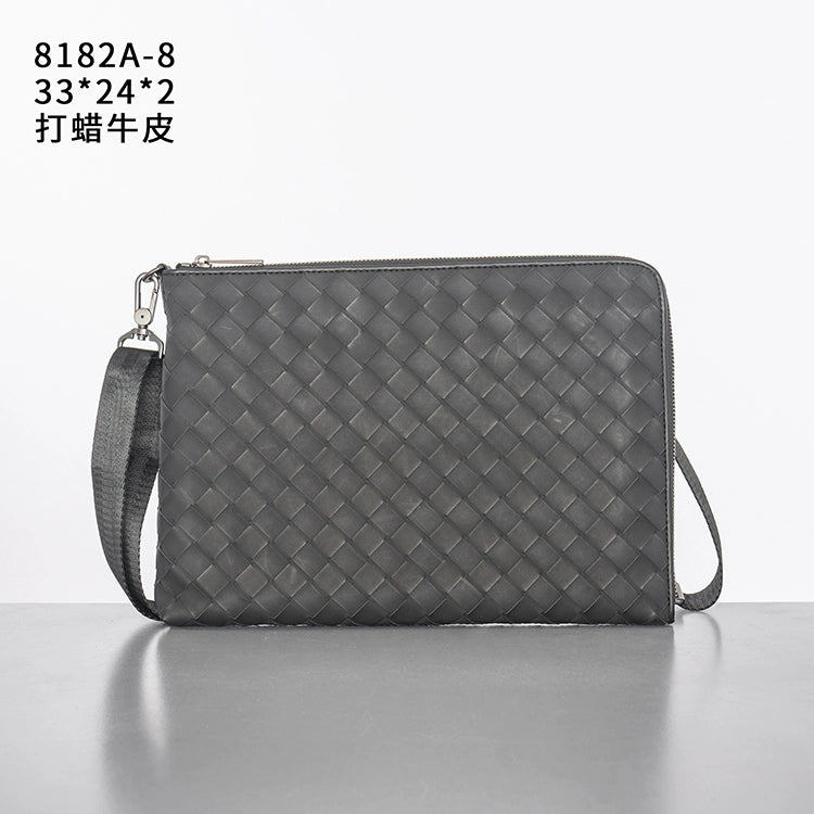 X&BV编织男包手拿包真皮大容量休闲男士手包多功能单肩斜挎包时尚