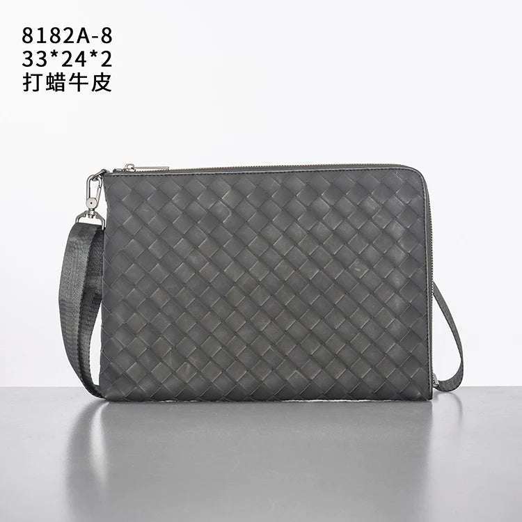 X&BV编织男包手拿包真皮大容量休闲男士手包多功能单肩斜挎包时尚