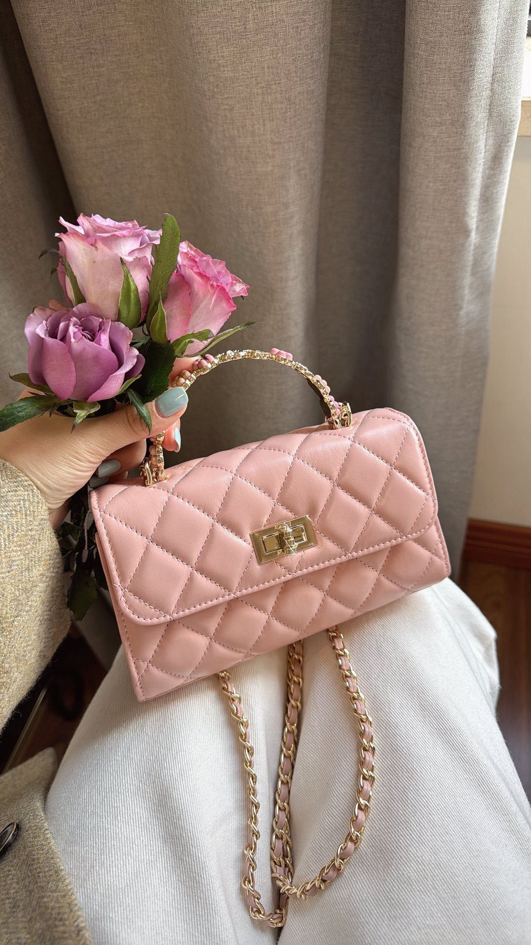 山茶花信封包女小香风高级感菱格链条包2024新款手提包单肩斜挎包