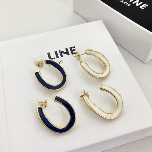 赛家21新款不规则U形耳钉女高级感气质CELI风铜镀金珐琅滴油耳环