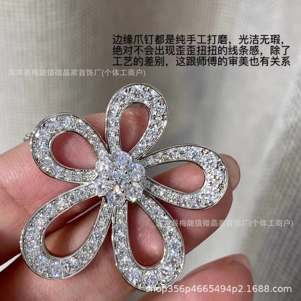 精工高版本网红太阳花满钻项链不掉色925银镀K金大花项链厂家直销