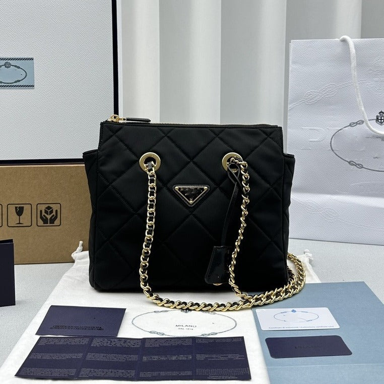 中古尼龙布P家菱格链条腋下包百搭单肩大容量托特包女包批发代发