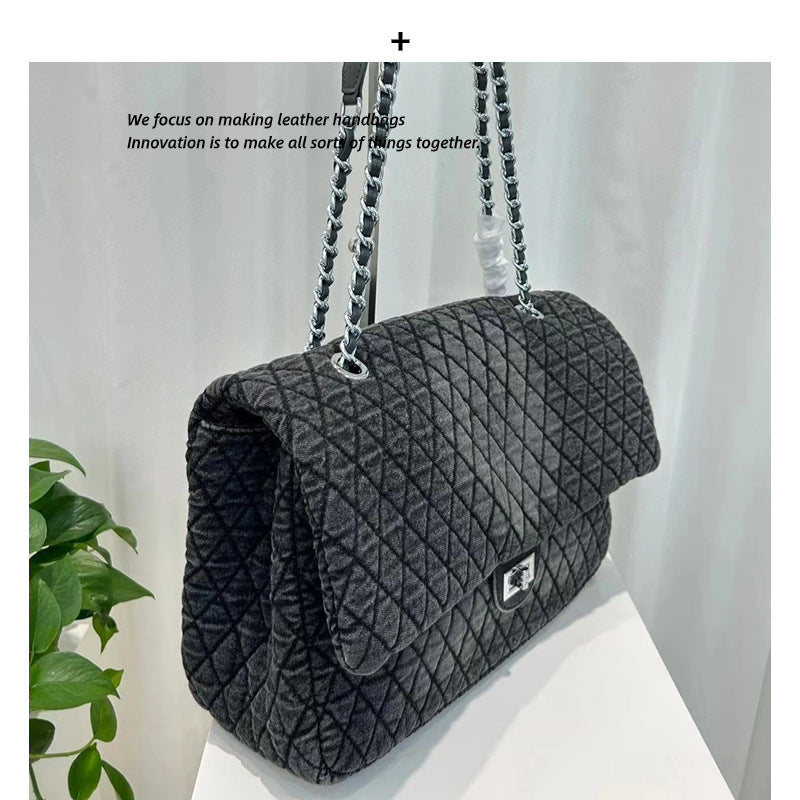 预售新款潮水墨染牛仔流浪包菱格链条包短途旅行斜挎秋冬单肩包