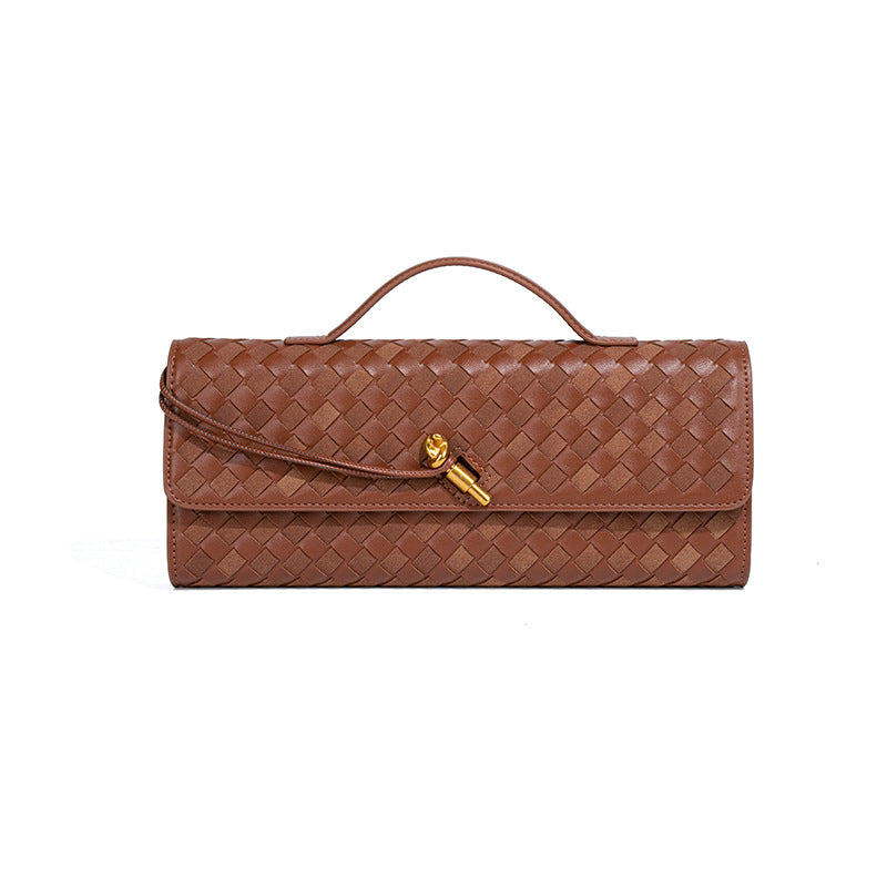 个性时尚双拼编织晚宴包时尚横版手拿法棍包休闲百搭单肩斜挎女包