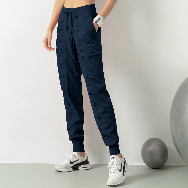 透气宽松运动裤女士显瘦跑步训练瑜伽健身裤九分口袋休闲束脚卫裤