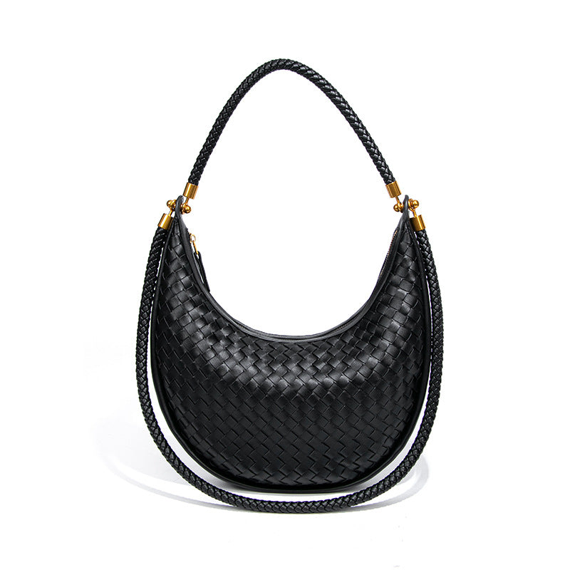 时尚手工编织包休闲女士手提月牙包小众单肩腋下包斜挎新月饺子包