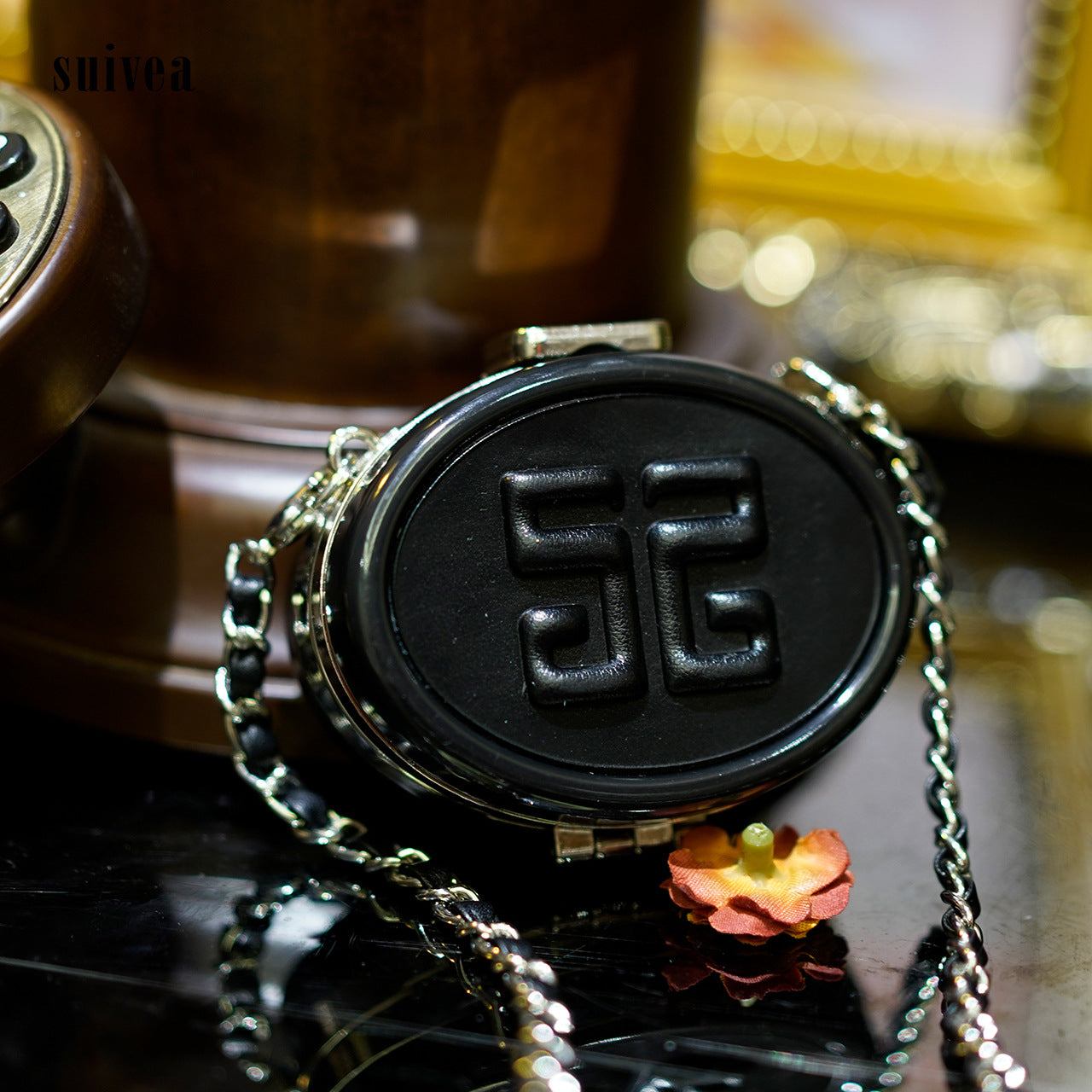 带镜子化妆盒口红包简约斜跨迷你小包个性链条百搭 ins少女唇膏盒