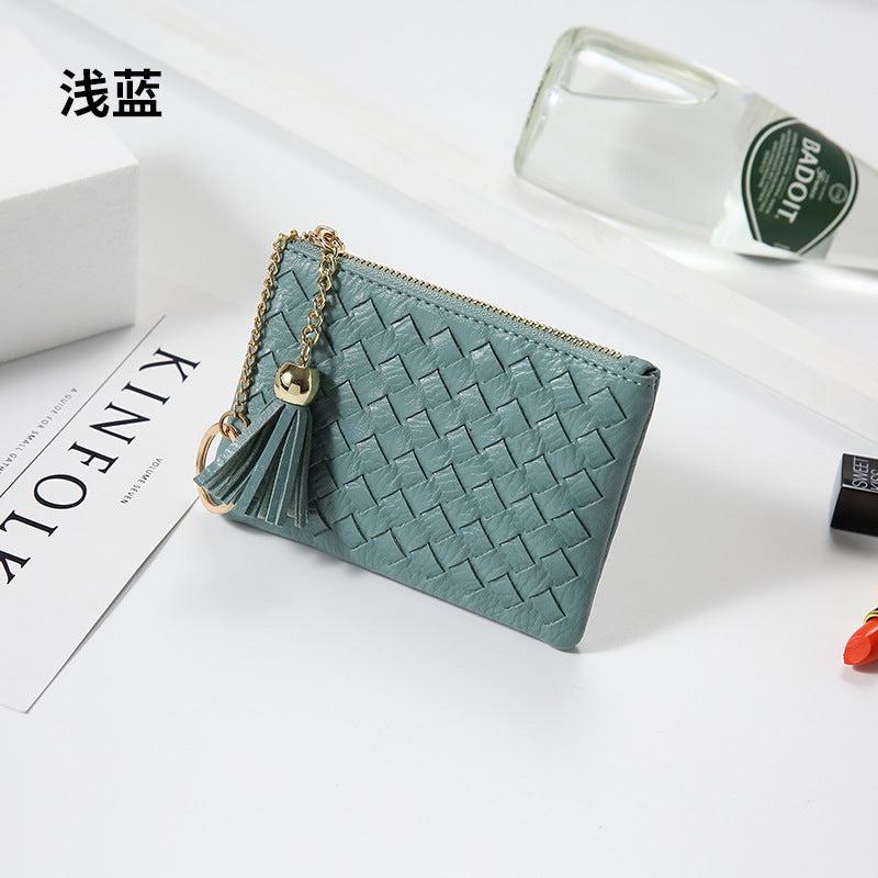 批发定制编织银币零钱包小巧轻便百搭卡包钥匙扣流苏拉链短款钱包