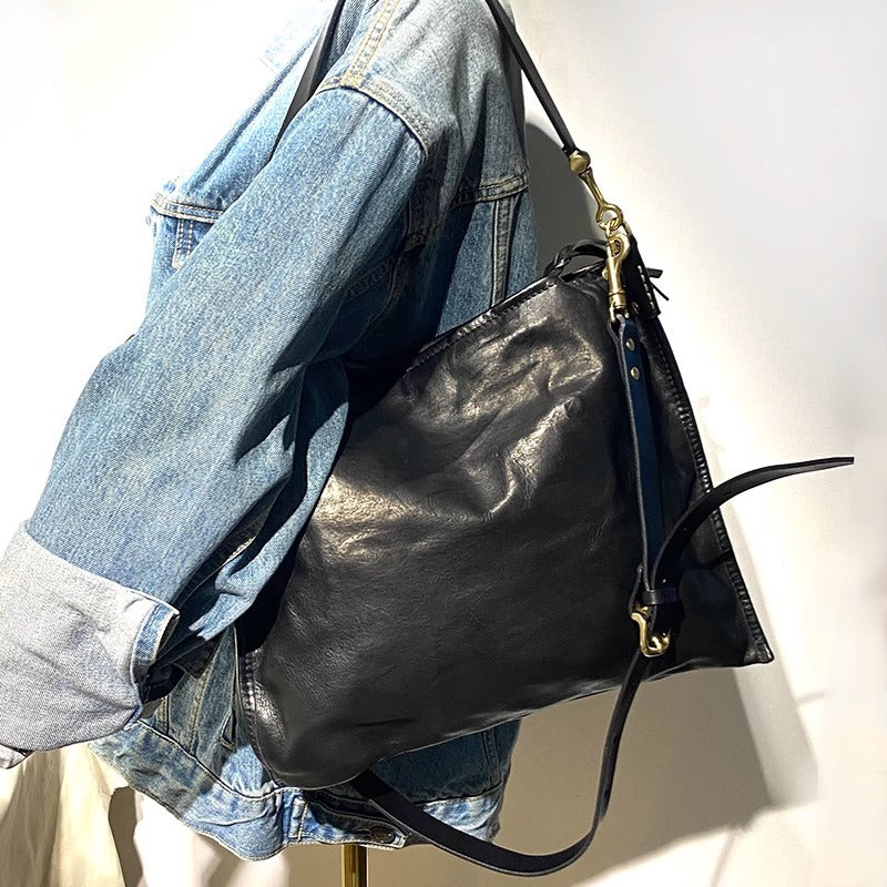 大容量简约ins风复古单肩托特斜挎包休闲头层植鞣牛皮男女包潮包