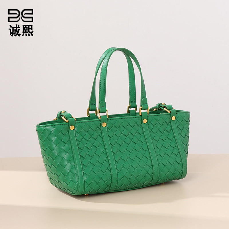 跨境新款编织手提包女士韩版大容量单肩腋下包简约质感潮流斜挎包