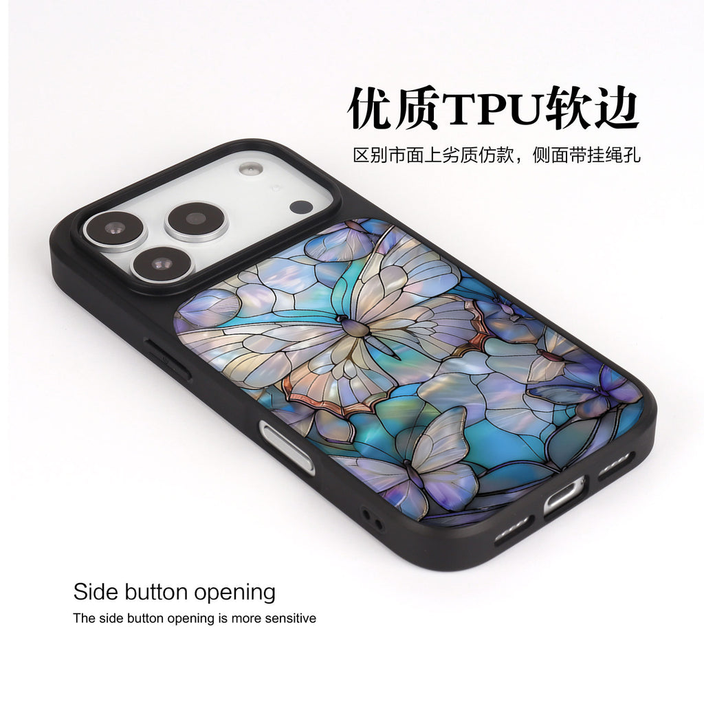 外贸跨境个性蝴蝶适用苹果16pro晶瓷手机壳iPhone17亚克力PC防摔