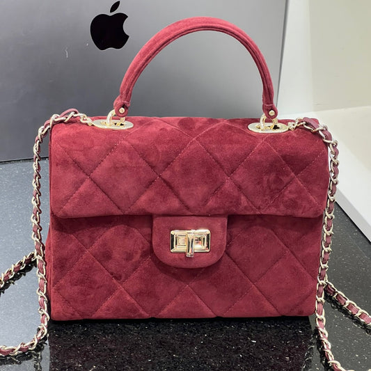 高级感磨砂麂皮菱格包包女新款大容量通勤单肩斜挎小方包红色小包