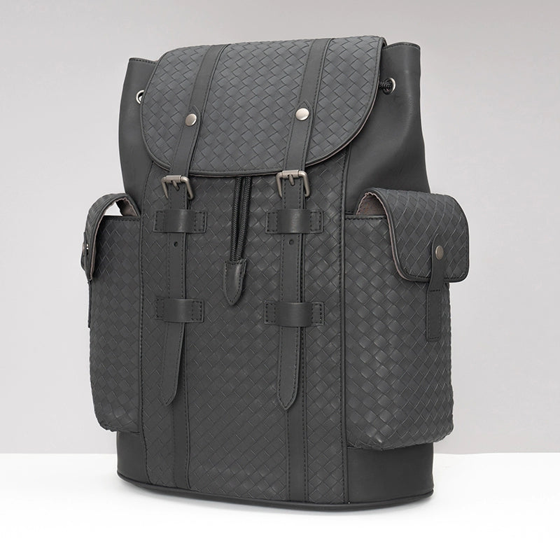 X&BV男士双肩包真皮休闲商务编织旅行包大容量书包电脑包潮男背包