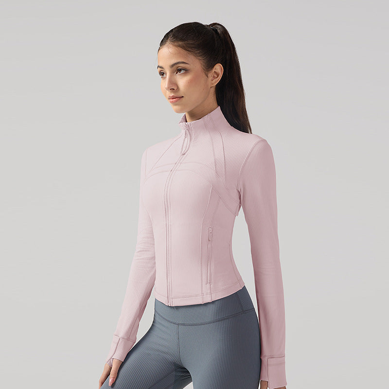 螺纹瑜伽服外套百搭立领拉链上衣芯吸速干健身服lulu女士运动夹克