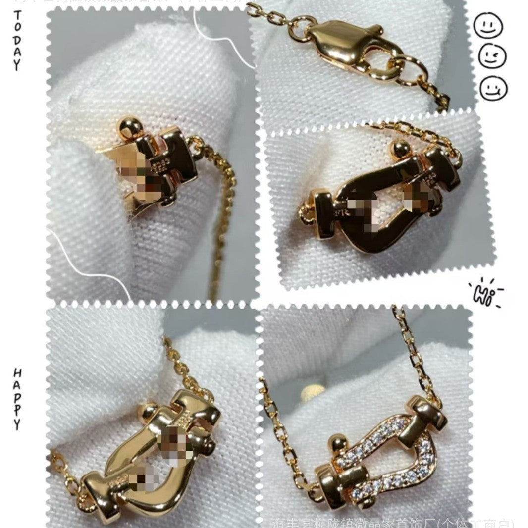 费雷德高版本fred马蹄项链S925银镀18K厚金镶钻航海项链厂家直销