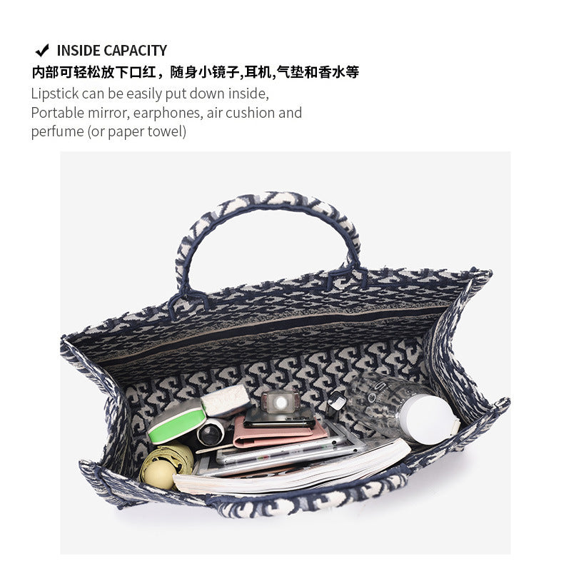 2025春季新款针织提花布托特包欧美时尚单肩包手提女包包一件代发