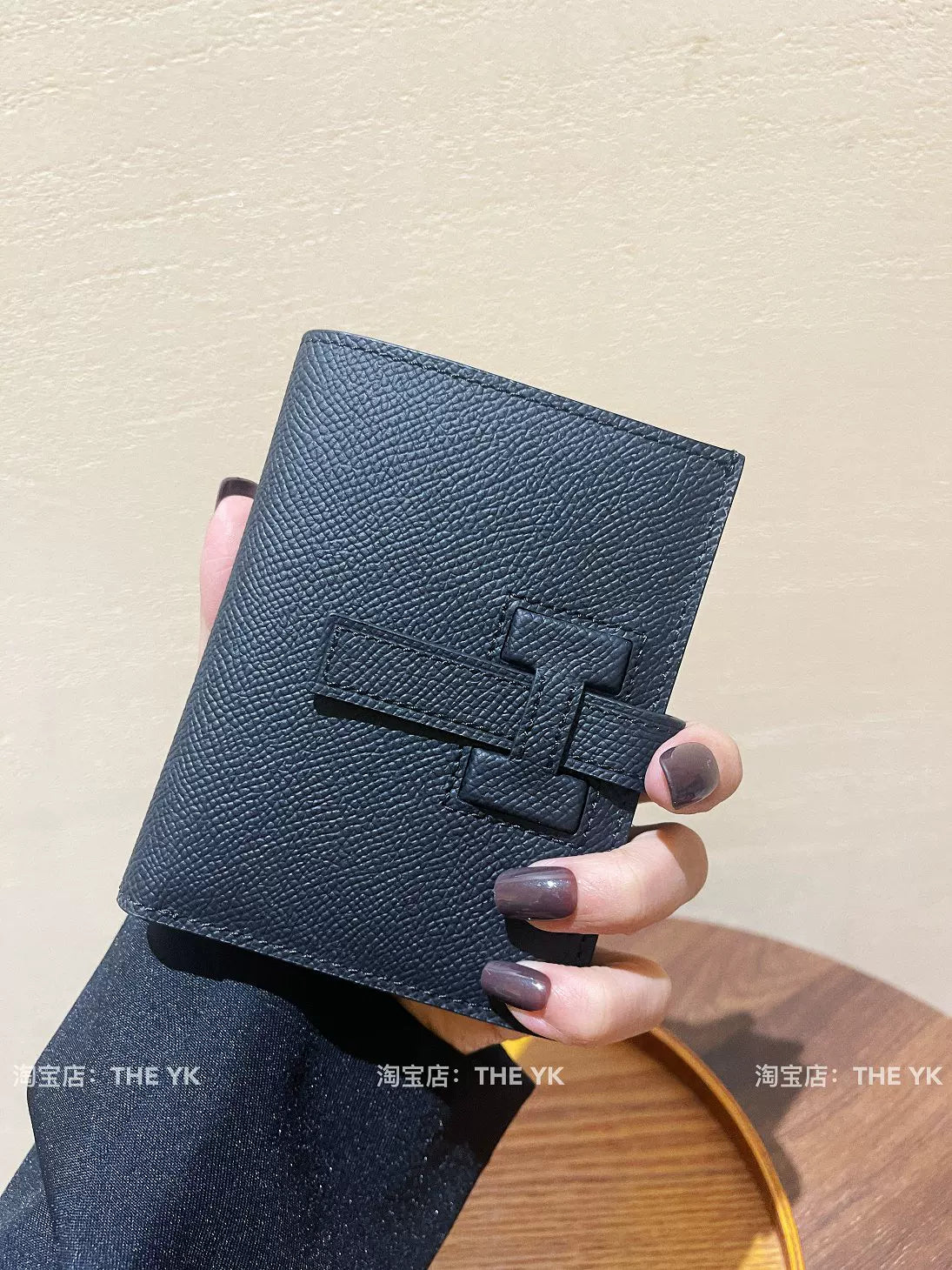 真皮H扣钱包长款男女通用抽带钱包手掌纹多功能两折零钱包证件包
