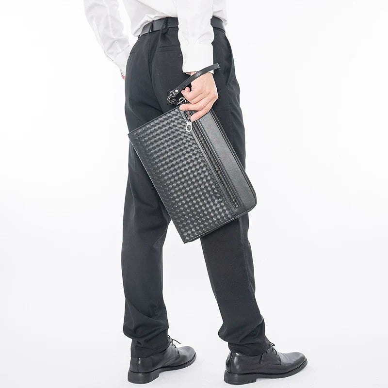 X&BV男士包包手拿包真皮休闲大容量新款编织时尚夹包手抓包手包男