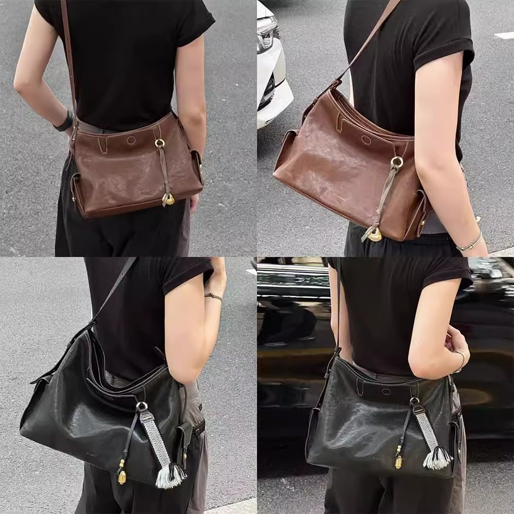 李娜同款牛皮腋下包女2025新款循迹hobo单肩包百搭皮斜挎包大容量