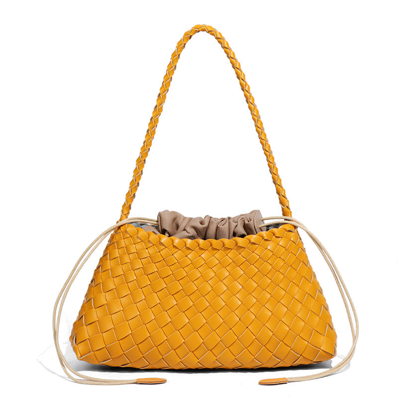 跨境热销纯色手工编织包包女高级感复古手提子母包时尚单肩腋下包