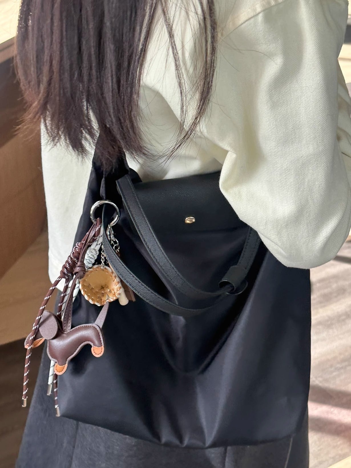 韩版简约大容量尼龙配真皮托特包手提包高级洋气百搭单肩斜跨包女