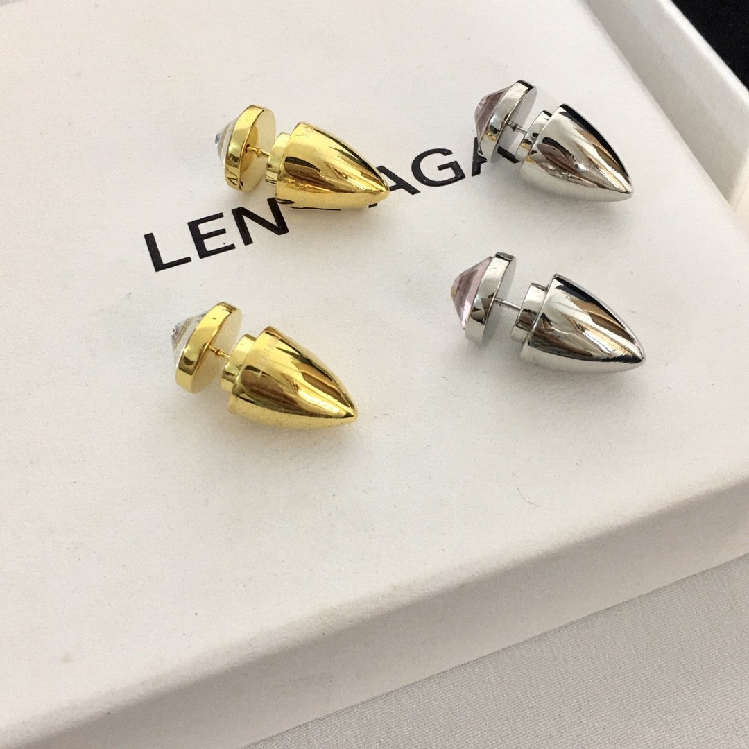 B家21新款水晶子弹耳钉女高级感气质个性INS风几何形光面镶钻耳环