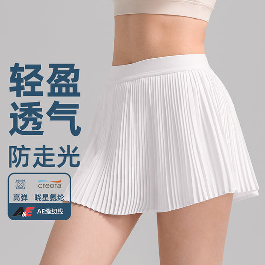 风琴褶运动短裙女速干透气瑜伽服健身裙假两件防走光百褶网球裙