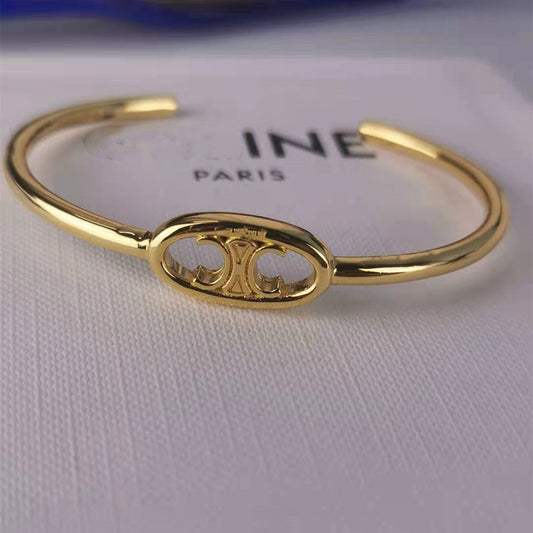 赛家2021新款凯旋门手镯雕刻镂空图案简约时髦开口可调节手环