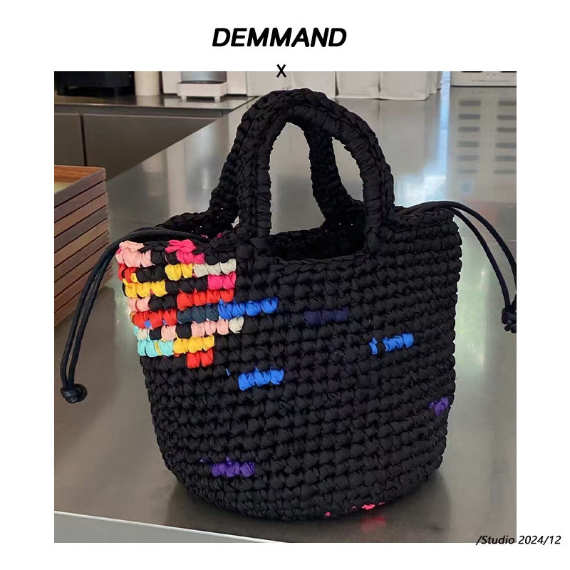 2025新品网红同款时尚百搭暗黑撞色手工编织设计小众手提斜挎包潮