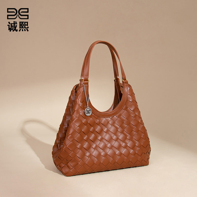 复古潮流单肩腋下包质感女士手工编织包高级感手提菜篮子母托特包