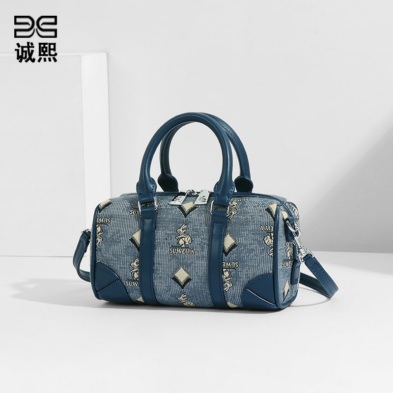 跨境高级感棉麻兔兔手提包通勤百搭大容量枕头包休闲单肩斜挎女包